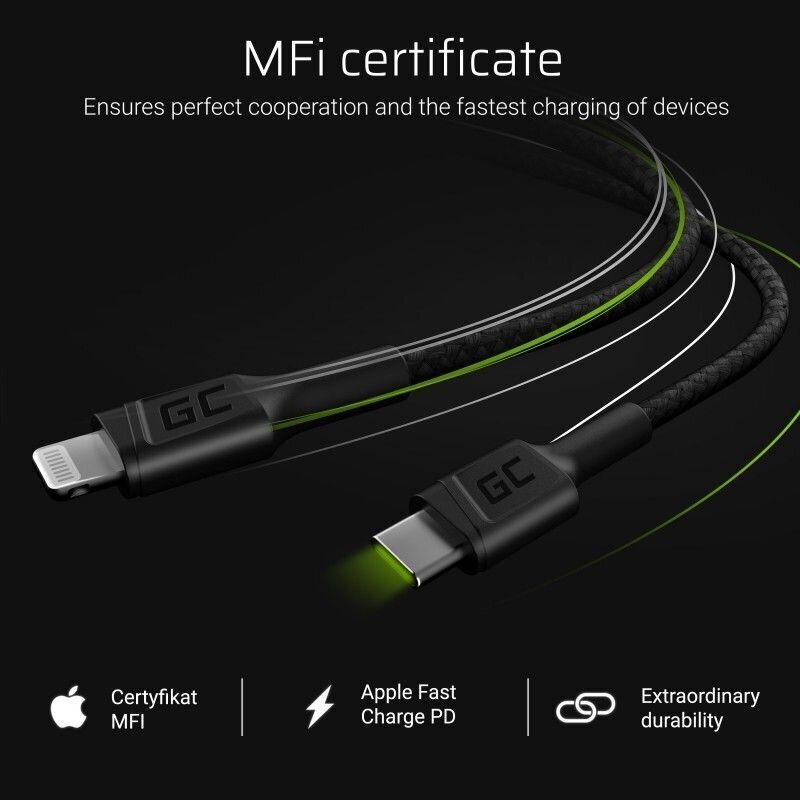 Green Cell KABGC07 USB-C - Lightning (ST-ST), 1 m hinta ja tiedot | Puhelinkaapelit | hobbyhall.fi