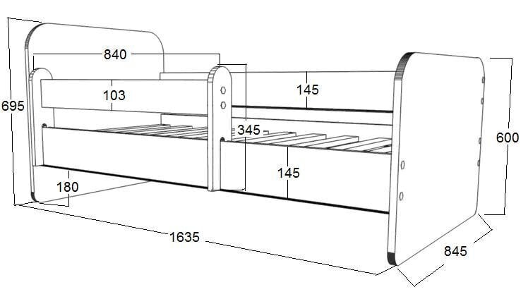 Lasten sänky patjalla ALEX 34 160x80 cm, vuodevaatelaatikko ja irrotettava suojakaide hinta ja tiedot | Lastensängyt | hobbyhall.fi