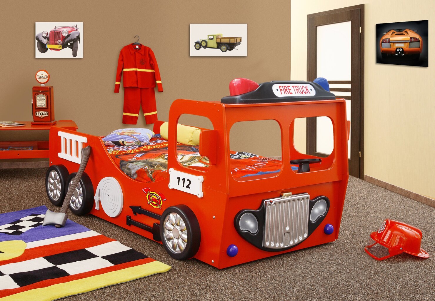 Kerrossänky patjalla Fire Truck Single, punainen hinta ja tiedot | Lastensängyt | hobbyhall.fi