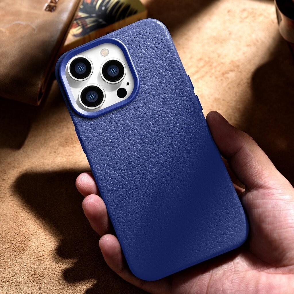 iCarer Litchi Leather iPhone 14 Pro Max Magnetic with MagSafe Dark Blue (WMI14220712-DB) hinta ja tiedot | Puhelimen kuoret ja kotelot | hobbyhall.fi