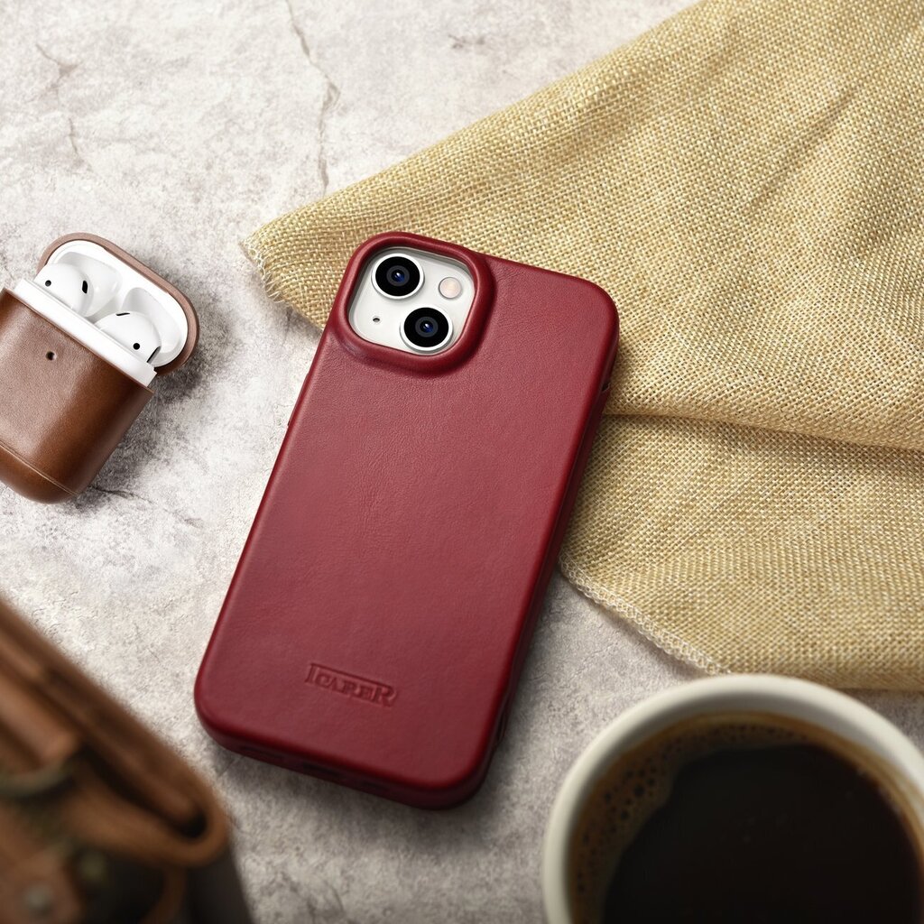 iCarer Leather iPhone 14 Flip Magnetic MagSafe Red (AKI14220705-RD) hinta ja tiedot | Puhelimen kuoret ja kotelot | hobbyhall.fi