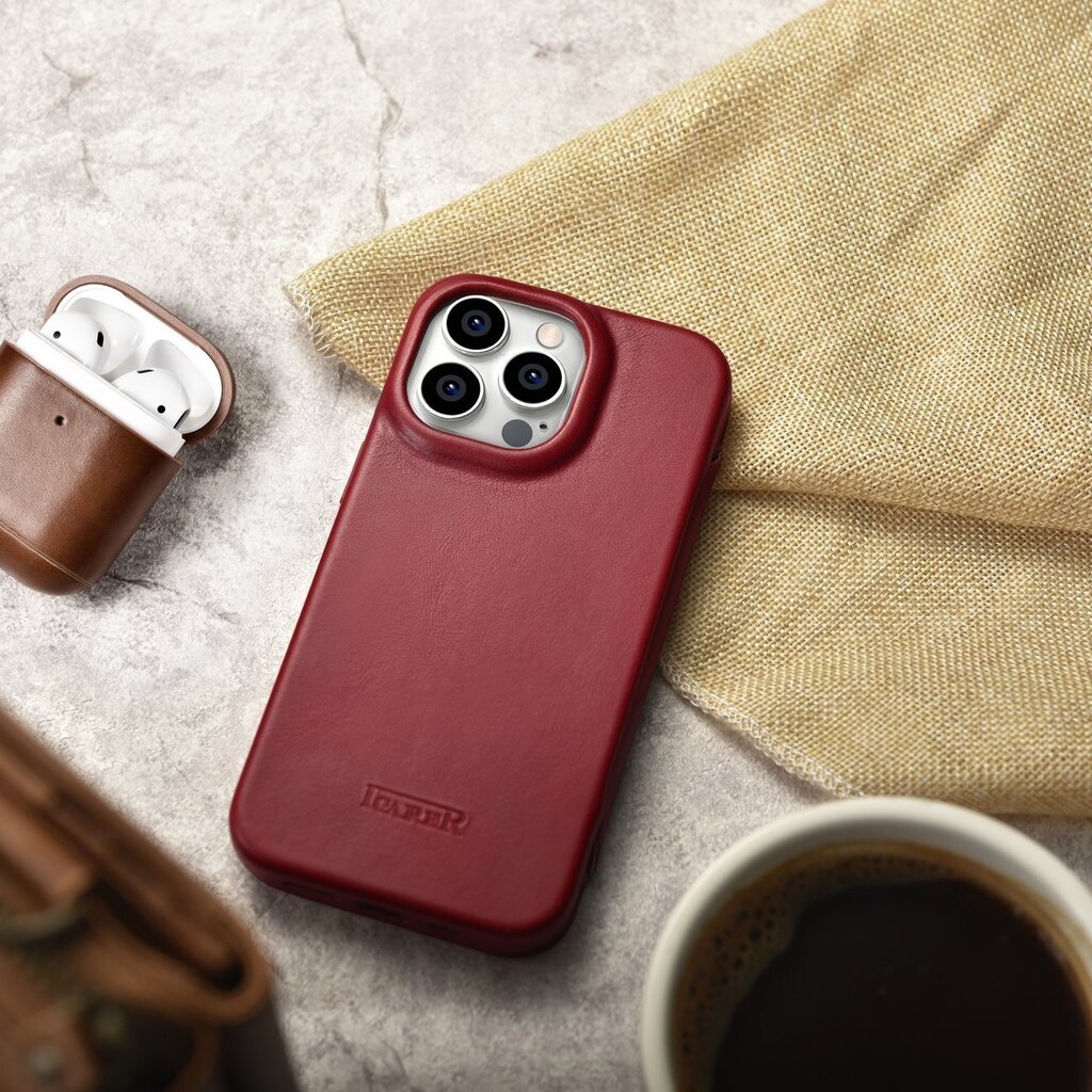 iCarer Leather iPhone 14 Pro Flip Magnetic MagSafe Red (AKI14220706-RD) hinta ja tiedot | Puhelimen kuoret ja kotelot | hobbyhall.fi