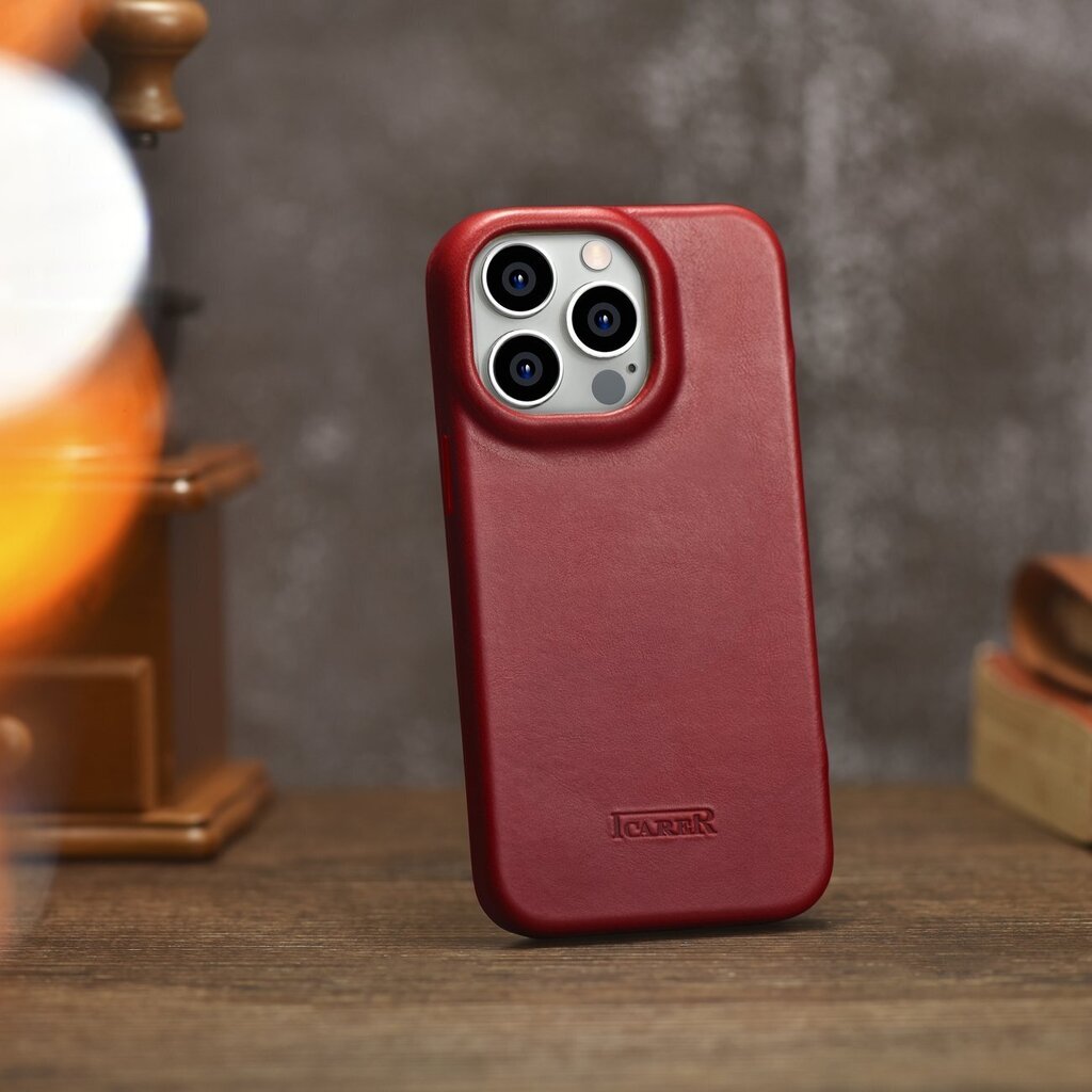 iCarer Leather iPhone 14 Pro Flip Magnetic MagSafe Red (AKI14220706-RD) hinta ja tiedot | Puhelimen kuoret ja kotelot | hobbyhall.fi