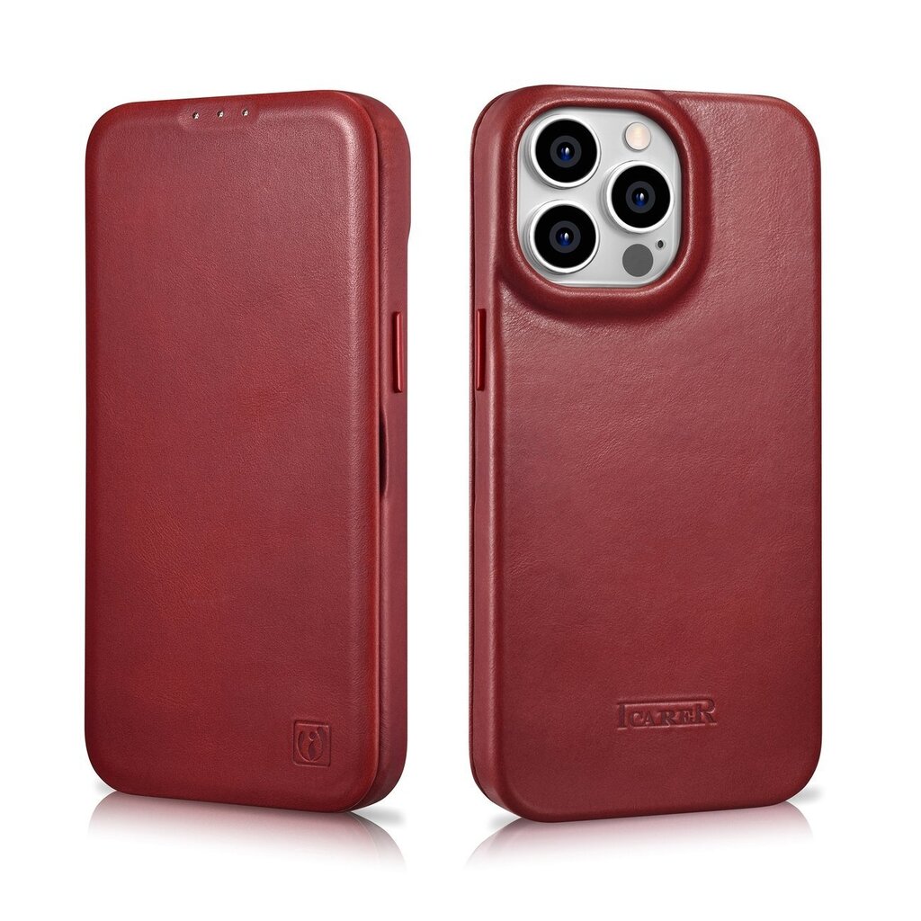 iCarer Leather iPhone 14 Pro Flip Magnetic MagSafe Red (AKI14220706-RD) hinta ja tiedot | Puhelimen kuoret ja kotelot | hobbyhall.fi