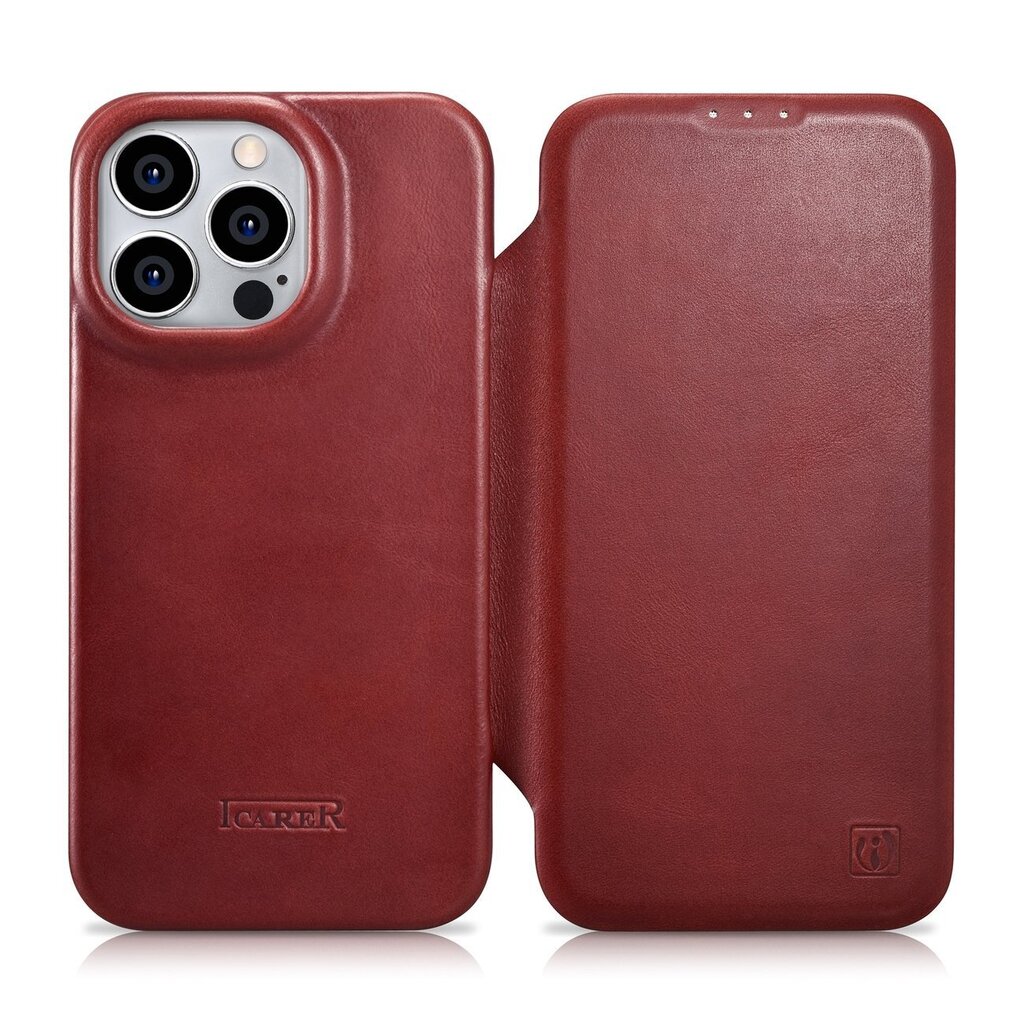 iCarer Leather iPhone 14 Pro Flip Magnetic MagSafe Red (AKI14220706-RD) hinta ja tiedot | Puhelimen kuoret ja kotelot | hobbyhall.fi