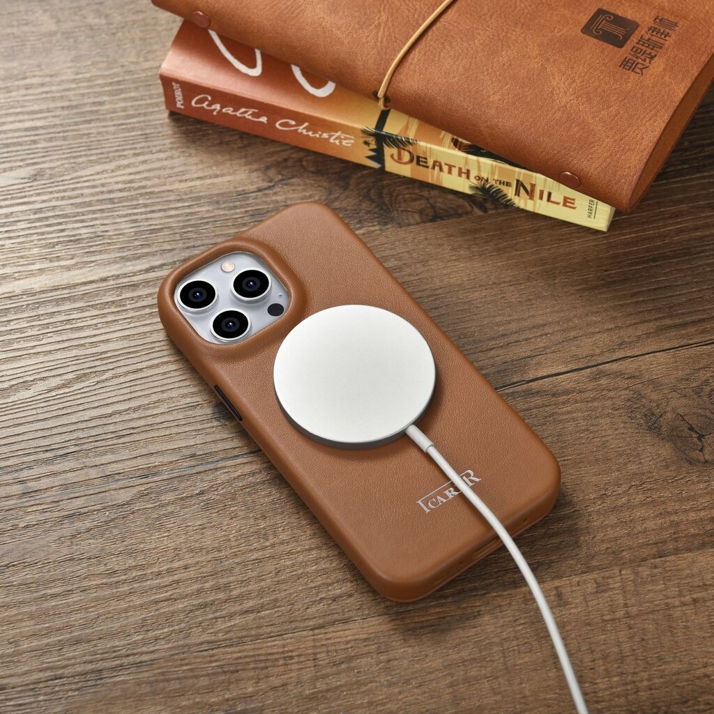 iCarer Leather iPhone 14 Pro Flip Magnetic MagSafe Brown (WMI14220714-BN) hinta ja tiedot | Puhelimen kuoret ja kotelot | hobbyhall.fi
