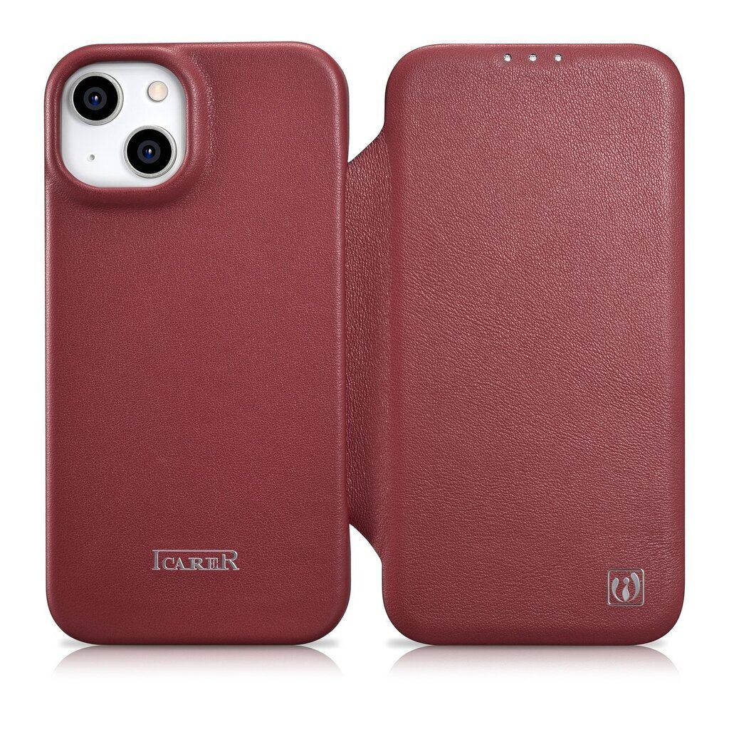 iCarer Leather iPhone 14 Plus Flip Magnetic MagSafe Red (WMI14220715-RD) hinta ja tiedot | Puhelimen kuoret ja kotelot | hobbyhall.fi