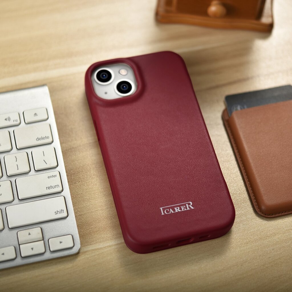 iCarer Leather iPhone 14 Plus Flip Magnetic MagSafe Red (WMI14220715-RD) hinta ja tiedot | Puhelimen kuoret ja kotelot | hobbyhall.fi