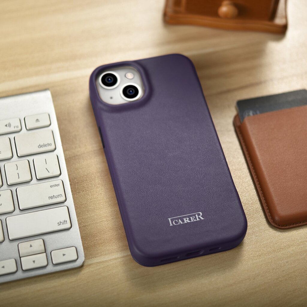 iCarer Leather iPhone 14 Plus Flip Magnetic MagSafe Leather Dark Purple (WMI14220715-DP) hinta ja tiedot | Puhelimen kuoret ja kotelot | hobbyhall.fi