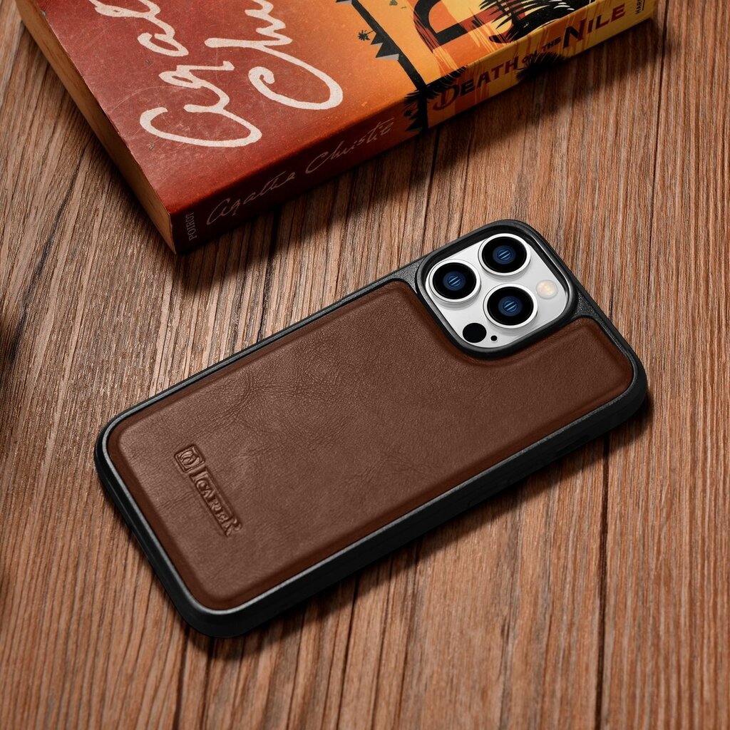 iCarer Leather iPhone 14 Pro (MagSafe compatible) brown (WMI14220718-BN) hinta ja tiedot | Puhelimen kuoret ja kotelot | hobbyhall.fi