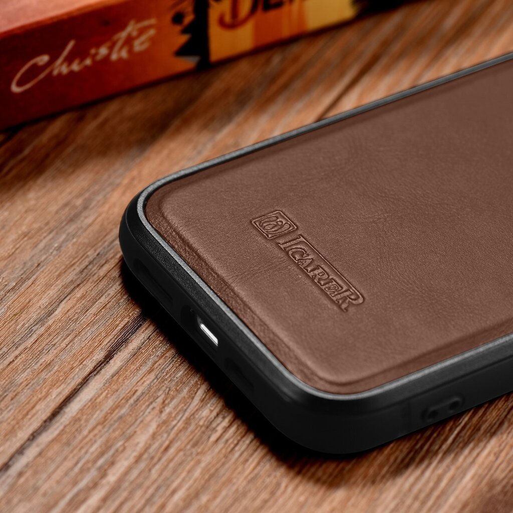 iCarer Leather iPhone 14 Pro (MagSafe compatible) brown (WMI14220718-BN) hinta ja tiedot | Puhelimen kuoret ja kotelot | hobbyhall.fi