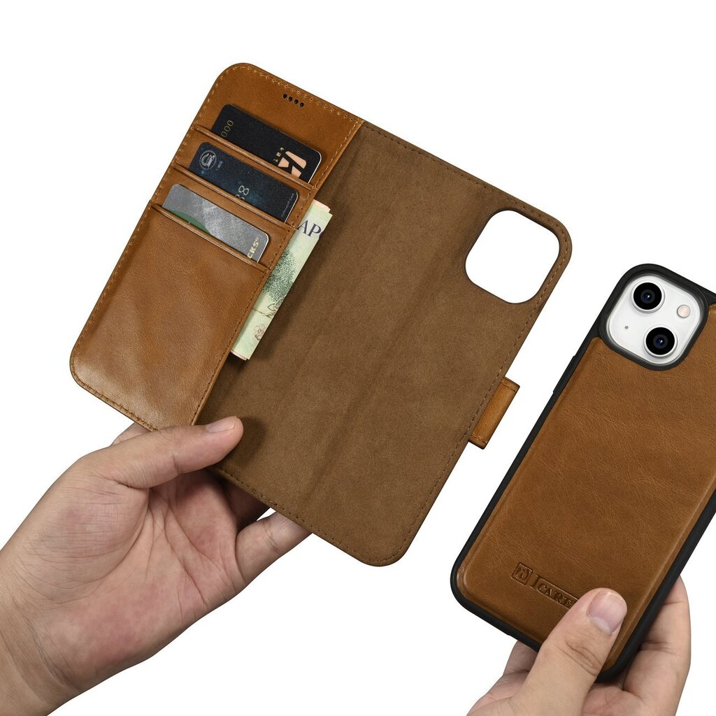 iCarer 2in1 iPhone 14 Plus Leather Flip Anti-RFID brown (WMI14220723-TN) hinta ja tiedot | Puhelimen kuoret ja kotelot | hobbyhall.fi