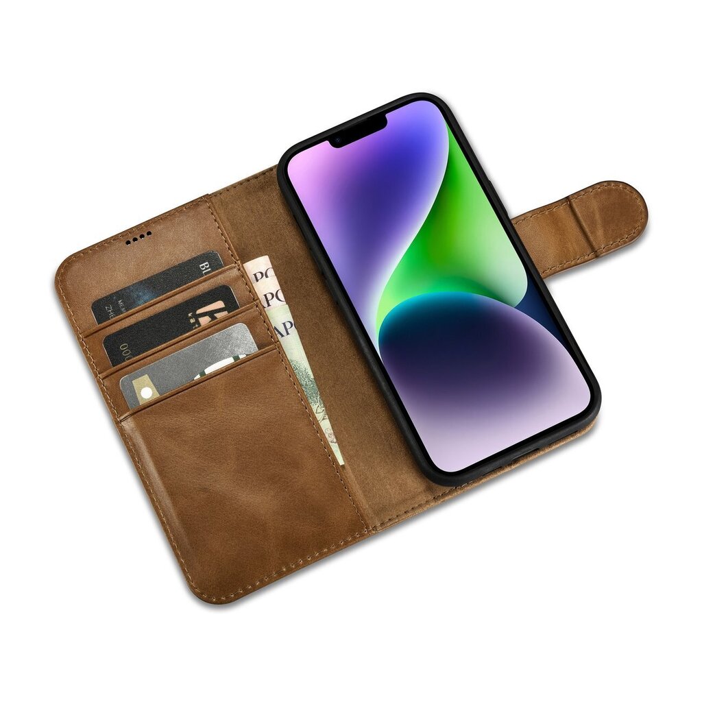 iCarer 2in1 iPhone 14 Plus Leather Flip Anti-RFID brown (WMI14220723-TN) hinta ja tiedot | Puhelimen kuoret ja kotelot | hobbyhall.fi