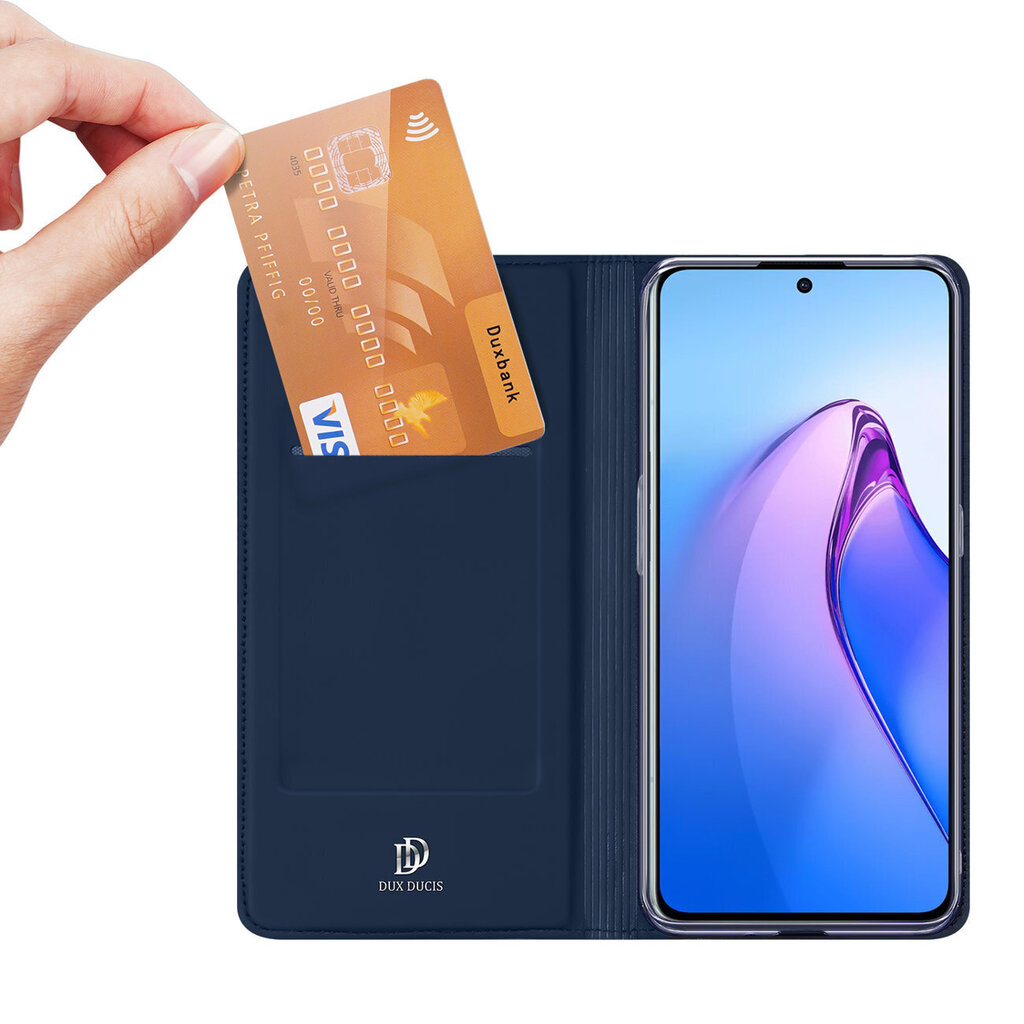 Dux Ducis Skin Pro Oppo Reno 8 Pro flip card wallet stand blue hinta ja tiedot | Puhelimen kuoret ja kotelot | hobbyhall.fi