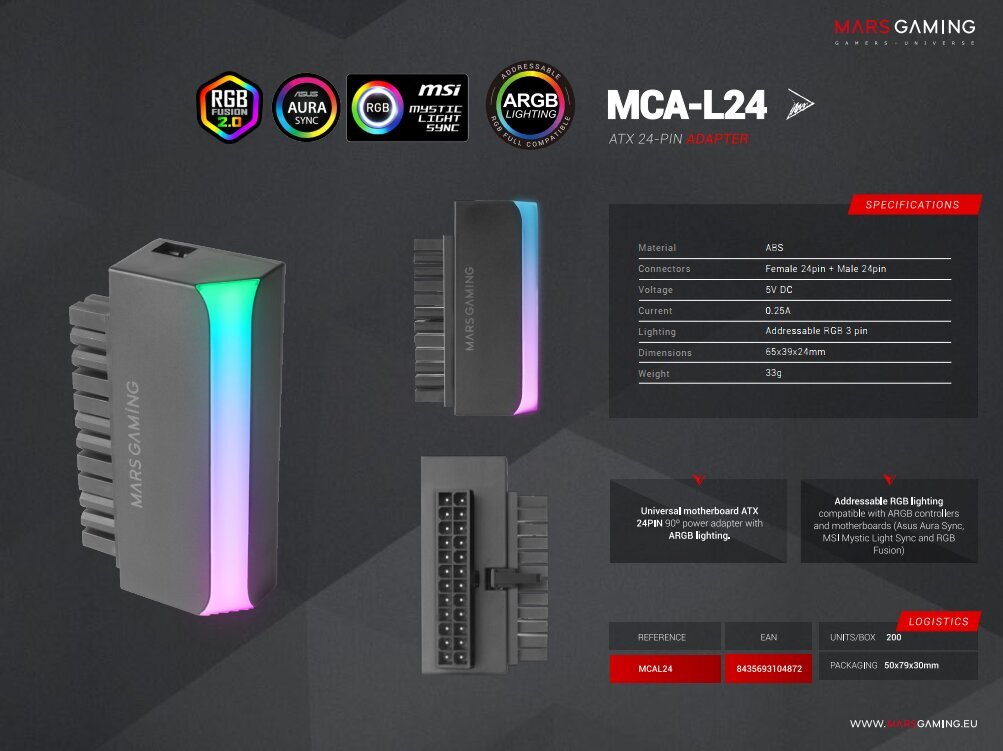 Mars Gaming MCA-L24 ATX hinta ja tiedot | Koteloiden lisätarvikkeet | hobbyhall.fi