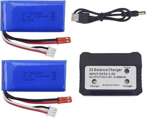 2 litiumpariston sarja 7.4V 1100mAh ja laturi hinta ja tiedot | Paristot | hobbyhall.fi