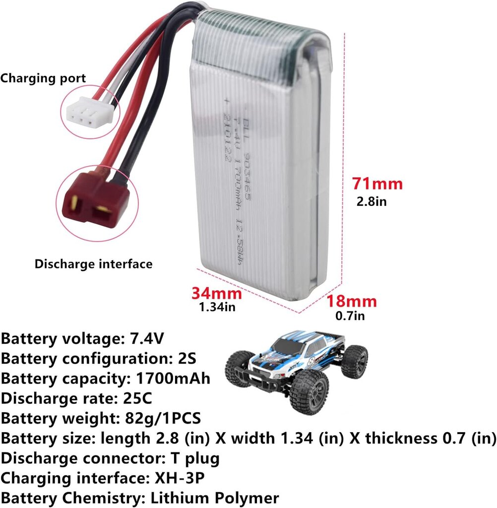 1 kpl 7.4V 1700mAh litiumakku hinta ja tiedot | Paristot | hobbyhall.fi