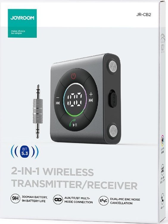 Joyroom FM Transmitter/Bluetooth 5.3 AUX Receiver JR-CB2 hinta ja tiedot | Adapterit | hobbyhall.fi