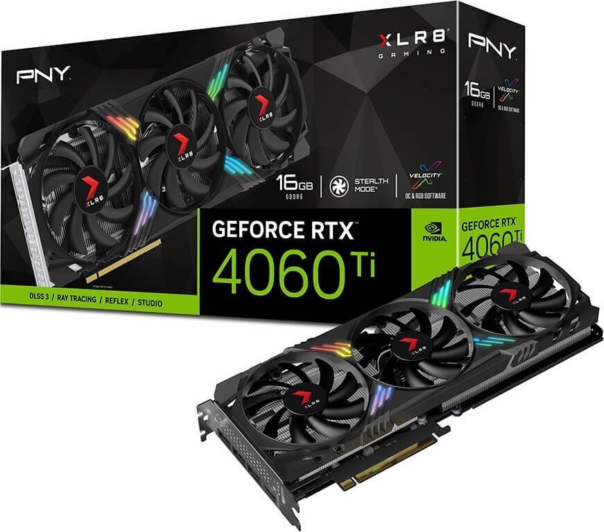 PNY GeForce RTX 4060 Ti XLR8 Gaming Verto Epic-X RGB Triple Fan (VCG4060T16TFXXPB1) hinta ja tiedot | Näytönohjaimet | hobbyhall.fi