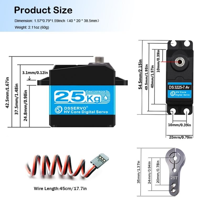 2kpl RC Power Steering 25KG moottori hinta ja tiedot | Dronet | hobbyhall.fi