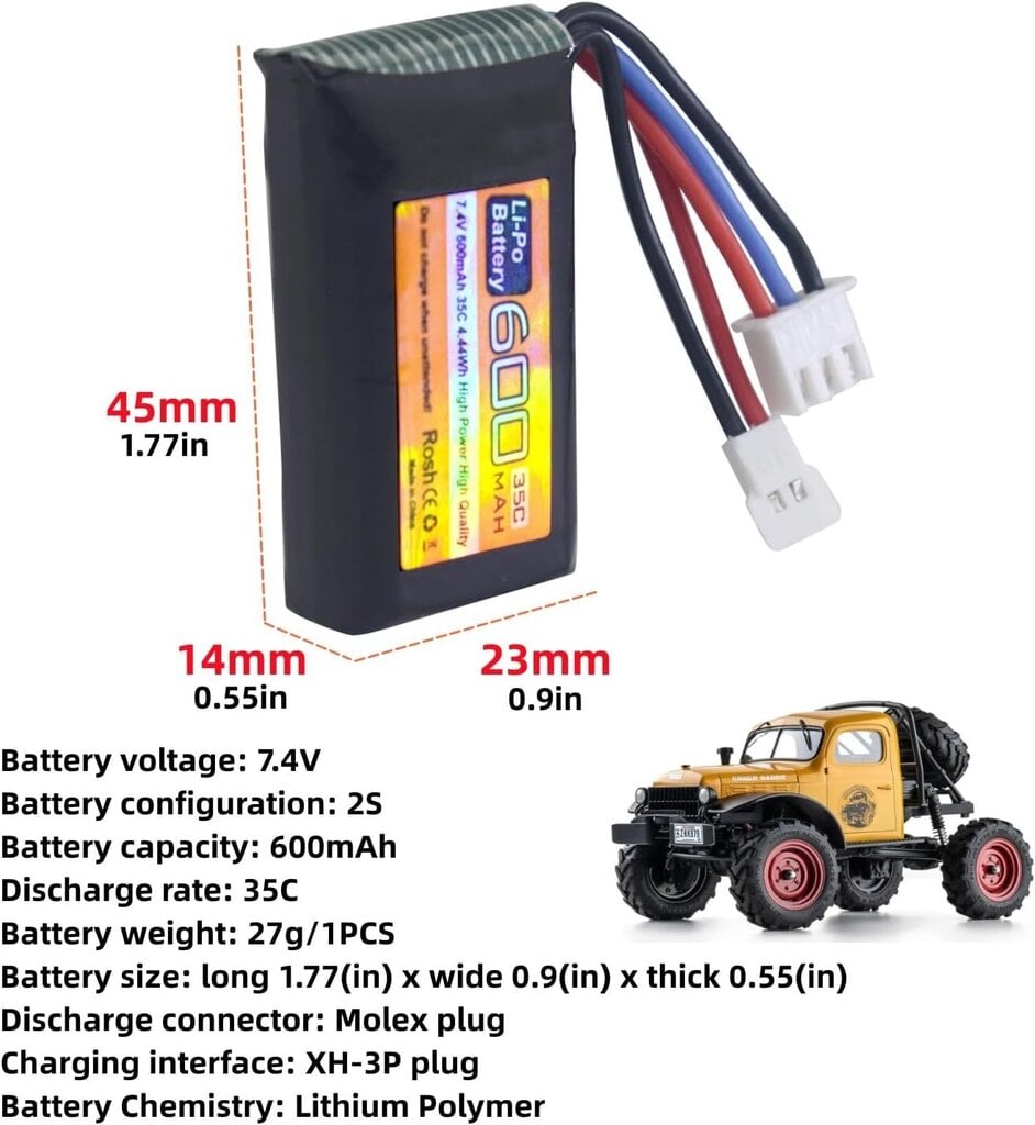 2 LiPo akkupakettia 7.4V 600mAh hinta ja tiedot | Dronet | hobbyhall.fi