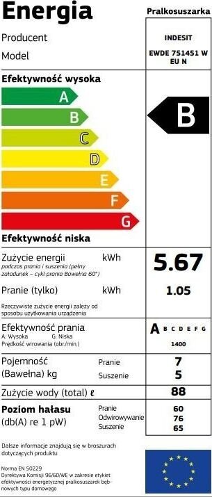 Indesit EWDE751451WEU hinta ja tiedot | Pyykinpesukoneet | hobbyhall.fi