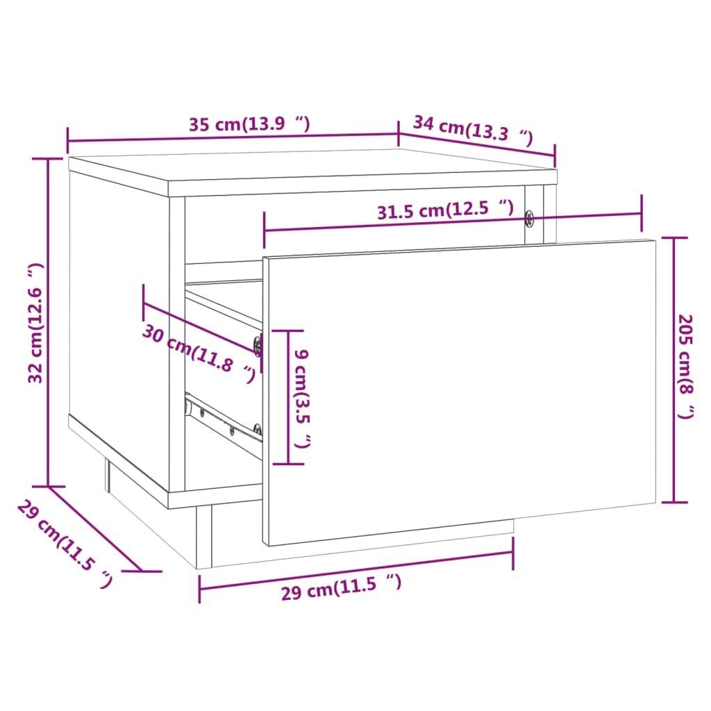 vidaXL Yöpöydät 2 kpl musta 35x34x32 cm täysi mänty hinta ja tiedot | Yöpöydät | hobbyhall.fi