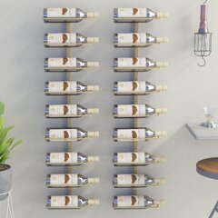 vidaXL Seinäkiinnitettävä viinipulloteline 9 pullolle 2 kpl kulta hinta ja tiedot | Keittiövälineet | hobbyhall.fi