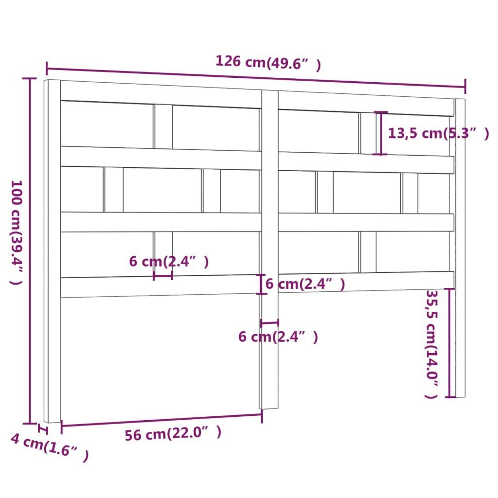 vidaXL Sängynpääty 126x4x100 cm täysi mänty hinta ja tiedot | Sängyt | hobbyhall.fi