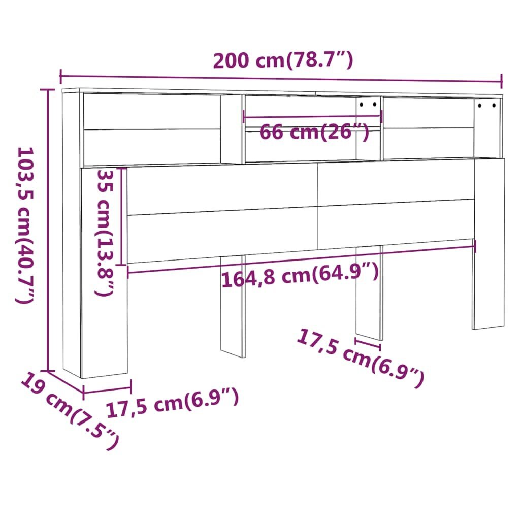 vidaXL Sängynpääty säilytystilalla valkoinen 200x19x103,5 cm hinta ja tiedot | Sängyt | hobbyhall.fi