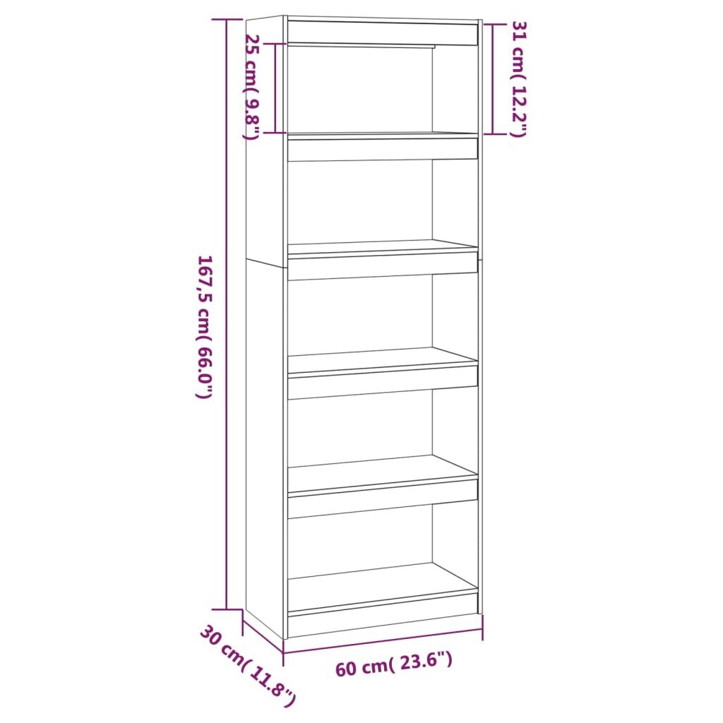 vidaXL Kirjahylly/tilanjakaja musta 60x30x167,5 cm täysi mänty hinta ja tiedot | Hyllyt | hobbyhall.fi