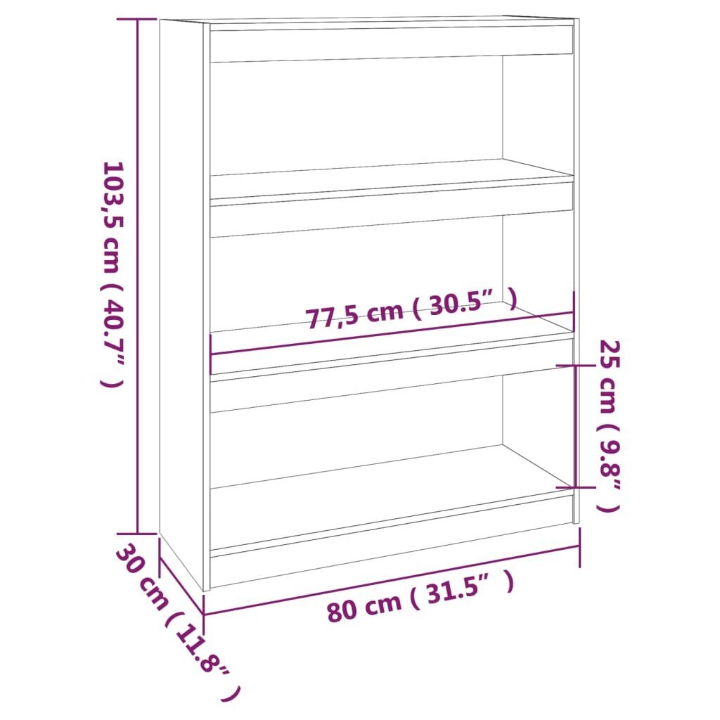 vidaXL Kirjahylly/tilanjakaja musta 80x30x103,5 cm täysi mänty hinta ja tiedot | Hyllyt | hobbyhall.fi