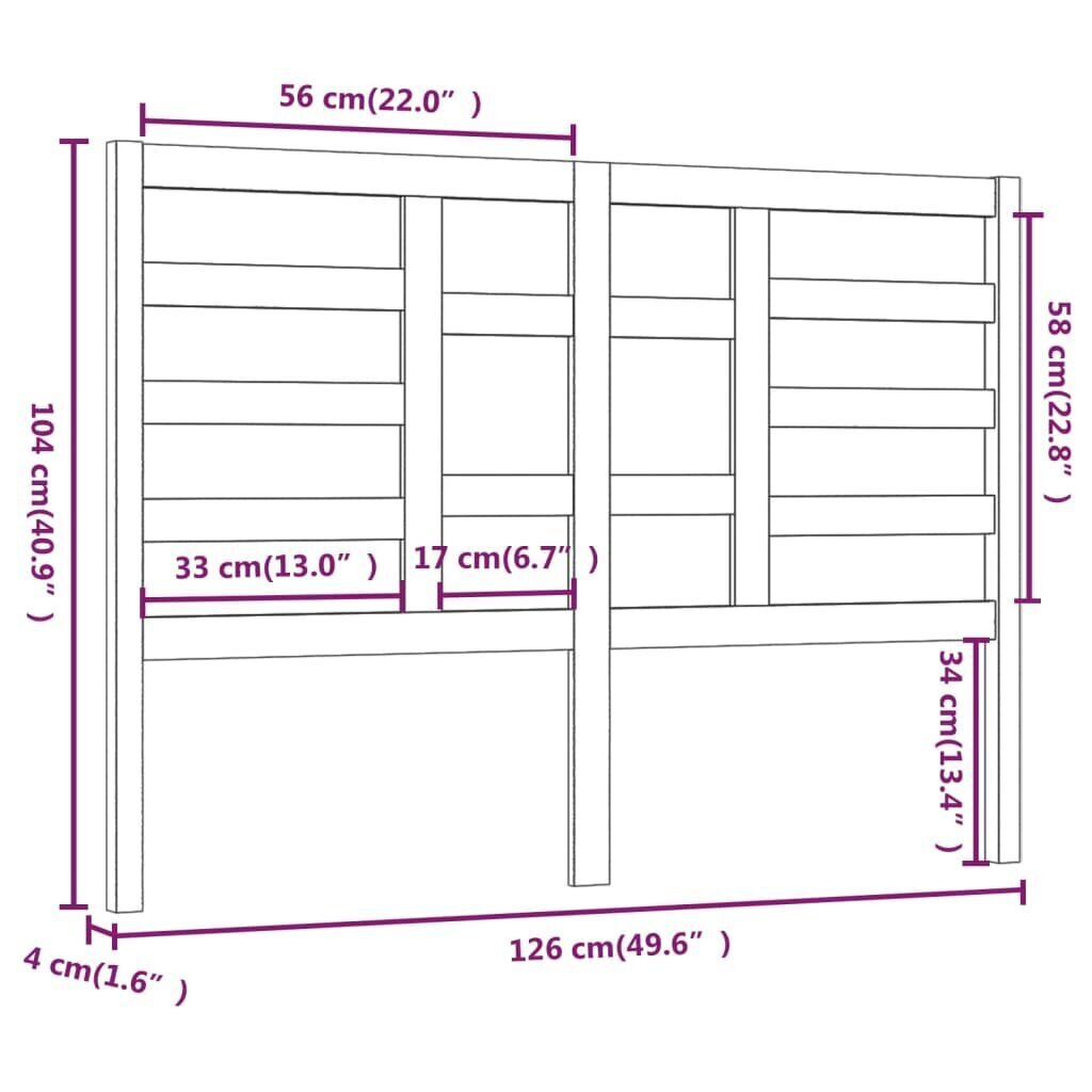 vidaXL Sängynpääty harmaa 126x4x104 cm täysi mänty hinta ja tiedot | Sängyt | hobbyhall.fi