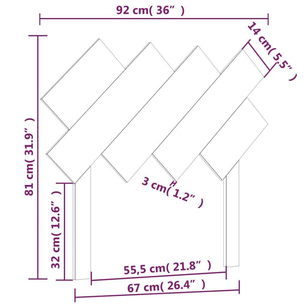 vidaXL Sängynpääty harmaa 92x3x81 cm täysi mänty hinta ja tiedot | Sängyt | hobbyhall.fi