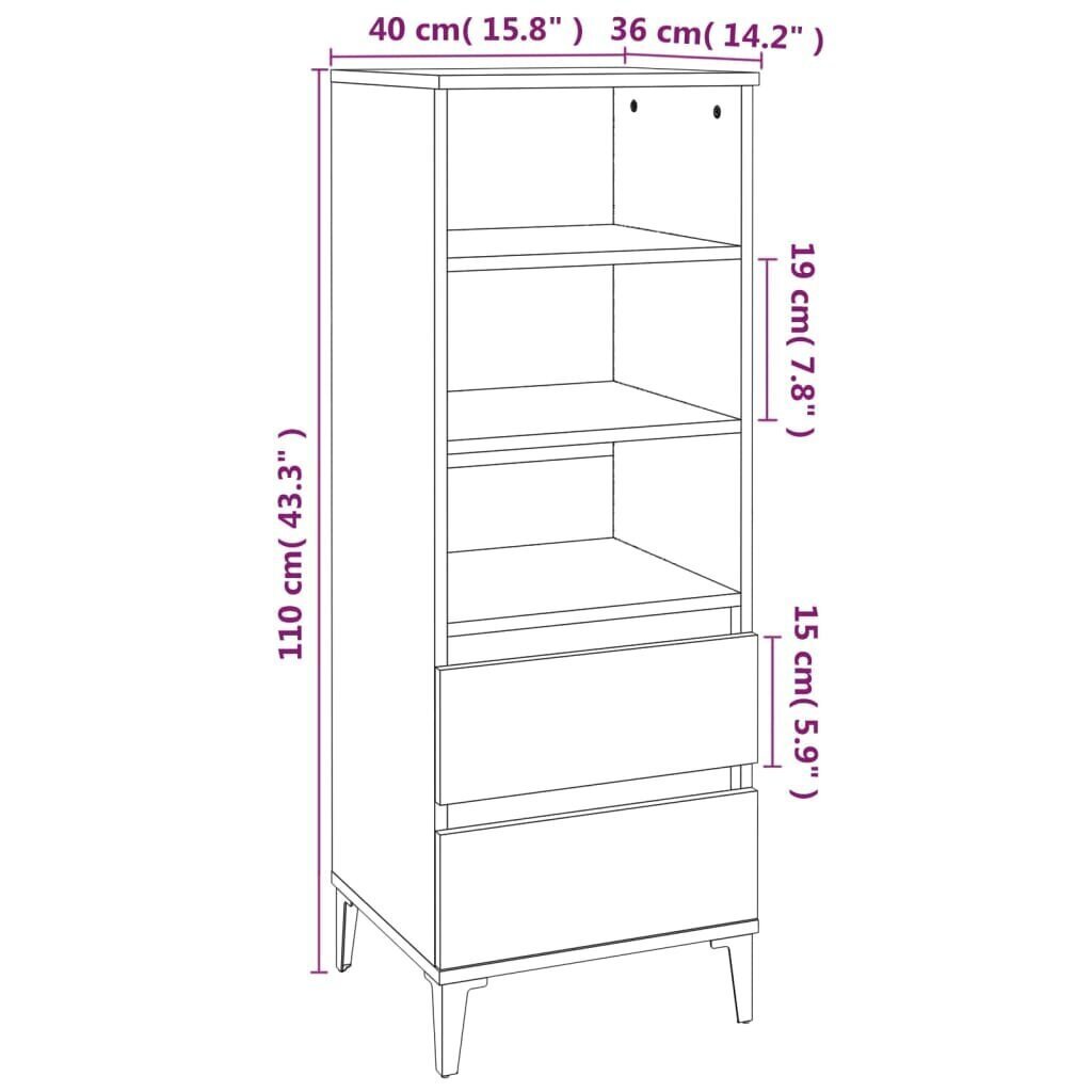 vidaXL Kaappi korkeakiilto valkoinen 40x36x110 cm tekninen puu hinta ja tiedot | Olohuoneen kaapit ja lipastot | hobbyhall.fi