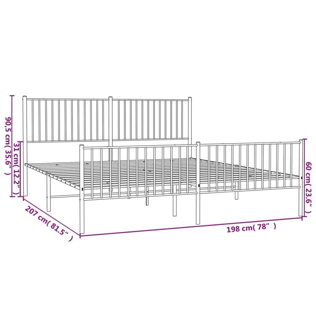 vidaXL Metallinen sängynrunko päädyillä musta 193x203 cm hinta ja tiedot | Sängyt | hobbyhall.fi