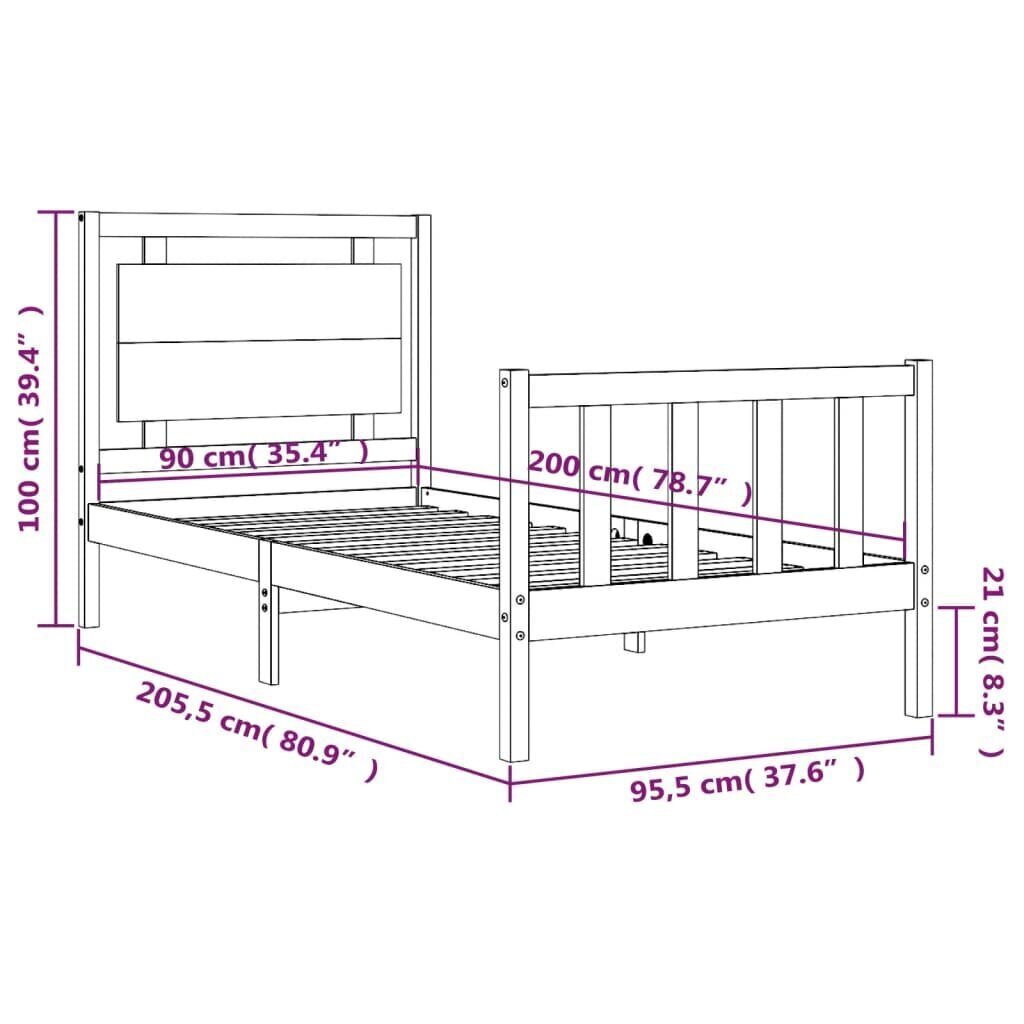 vidaXL Sängynrunko päädyllä 90x200 cm täysi puu hinta ja tiedot | Sängyt | hobbyhall.fi