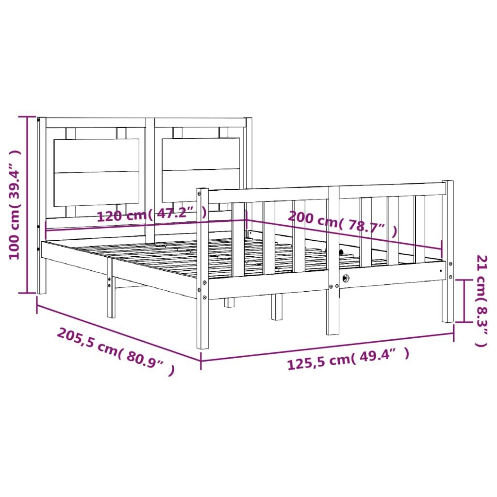 vidaXL Sängynrunko päädyllä valkoinen 120x200 cm täysi puu hinta ja tiedot | Sängyt | hobbyhall.fi