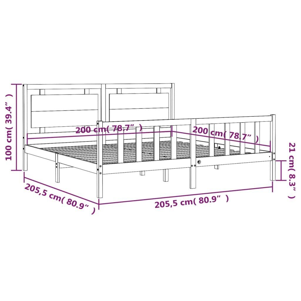 vidaXL Sängynrunko päädyllä 200x200 cm täysi puu hinta ja tiedot | Sängyt | hobbyhall.fi