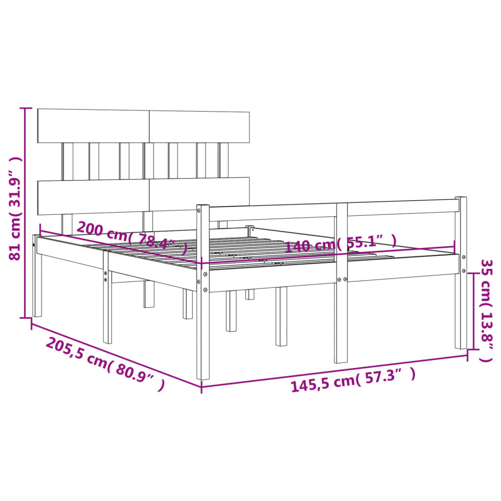 vidaXL Ikäihmisten sänky päädyllä hunajanruskea 140x200 cm täysi puu hinta ja tiedot | Sängyt | hobbyhall.fi