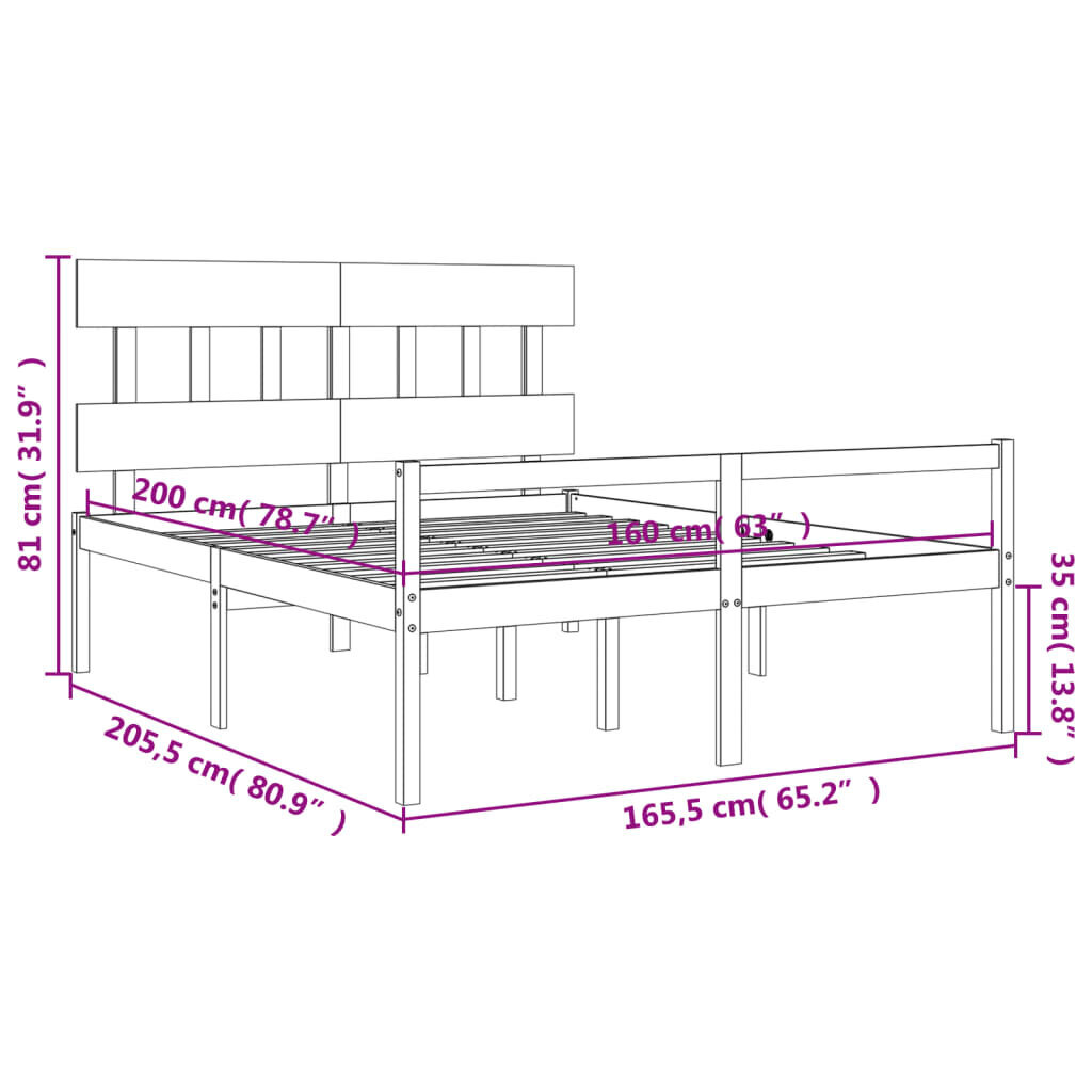 vidaXL Ikäihmisten sänky päädyllä valkoinen 160x200 cm täysi puu hinta ja tiedot | Sängyt | hobbyhall.fi