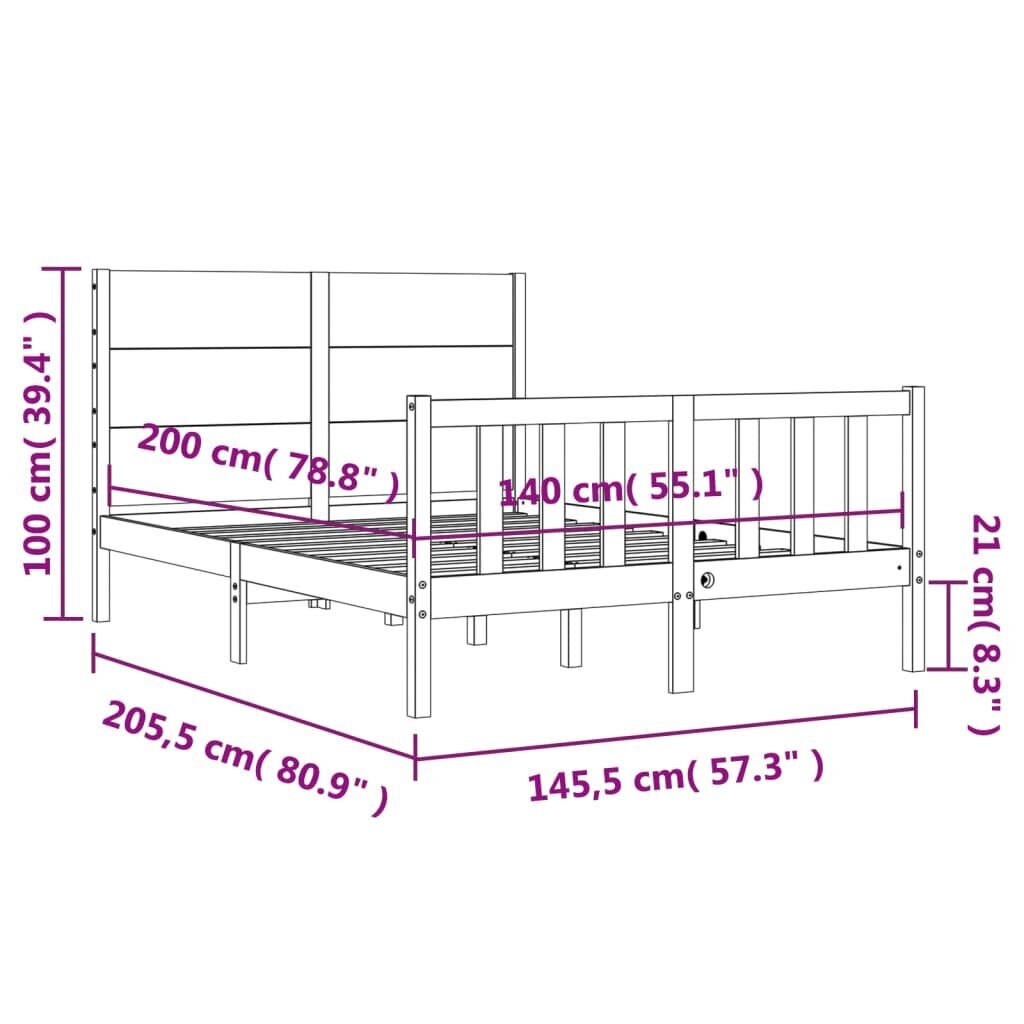 vidaXL Sängynrunko päädyllä musta 140x200 cm täysi puu hinta ja tiedot | Sängyt | hobbyhall.fi