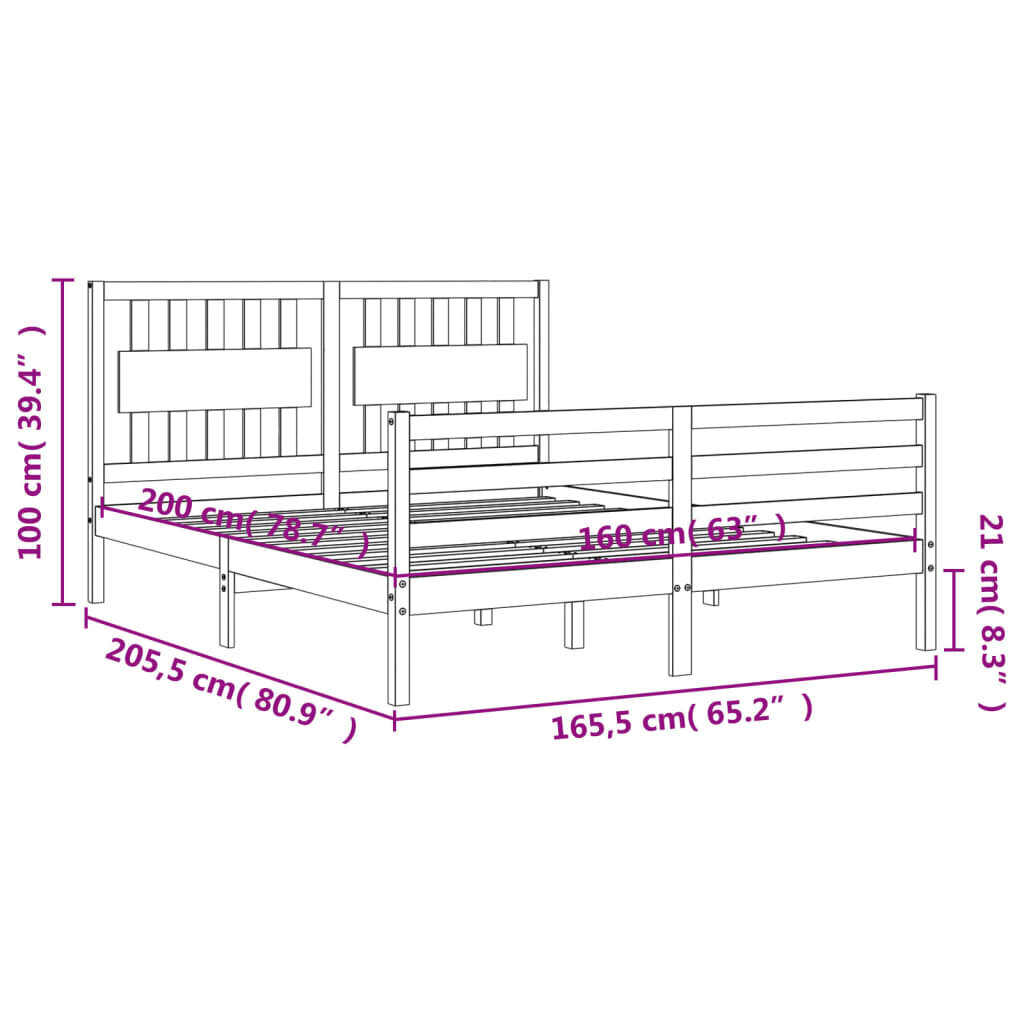 vidaXL Sängynrunko päädyllä hunajanruskea 160x200 cm täysi mänty hinta ja tiedot | Sängyt | hobbyhall.fi