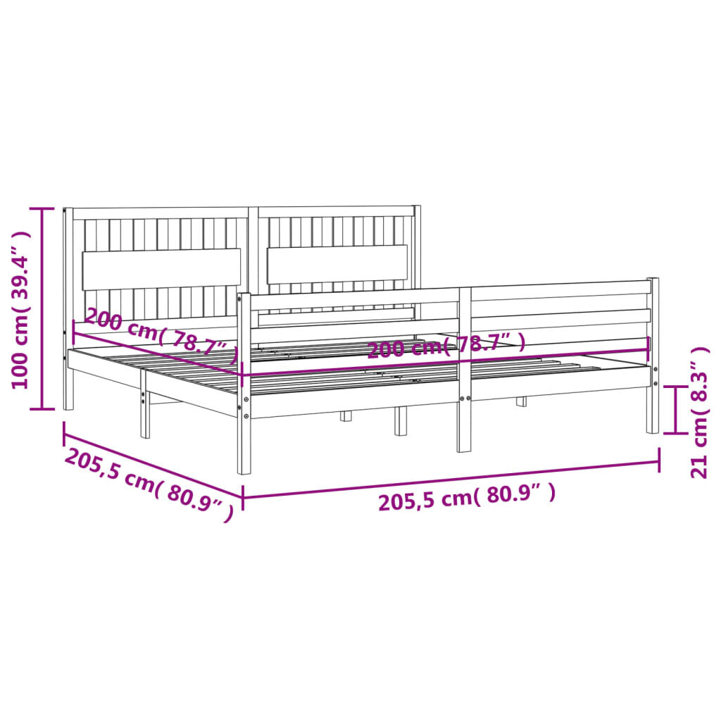 vidaXL Sängynrunko päädyllä harmaa 200x200 cm täysi puu hinta ja tiedot | Sängyt | hobbyhall.fi