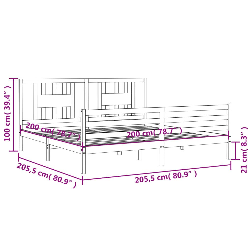 vidaXL Sängynrunko päädyllä hunajanruskea 200x200 cm täysi puu hinta ja tiedot | Sängyt | hobbyhall.fi