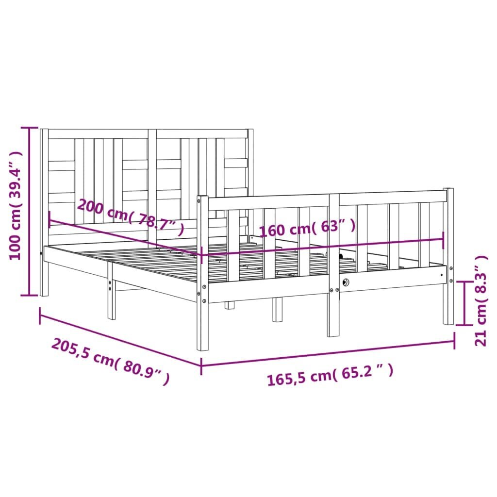 vidaXL Sängynrunko päädyllä valkoinen 160x200 cm täysi mänty hinta ja tiedot | Sängyt | hobbyhall.fi