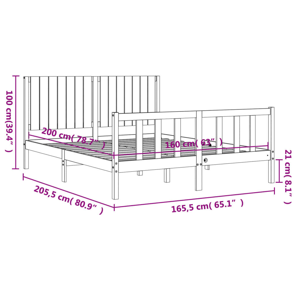 vidaXL Sängynrunko päädyllä valkoinen 160x200 cm täysi mänty hinta ja tiedot | Sängyt | hobbyhall.fi