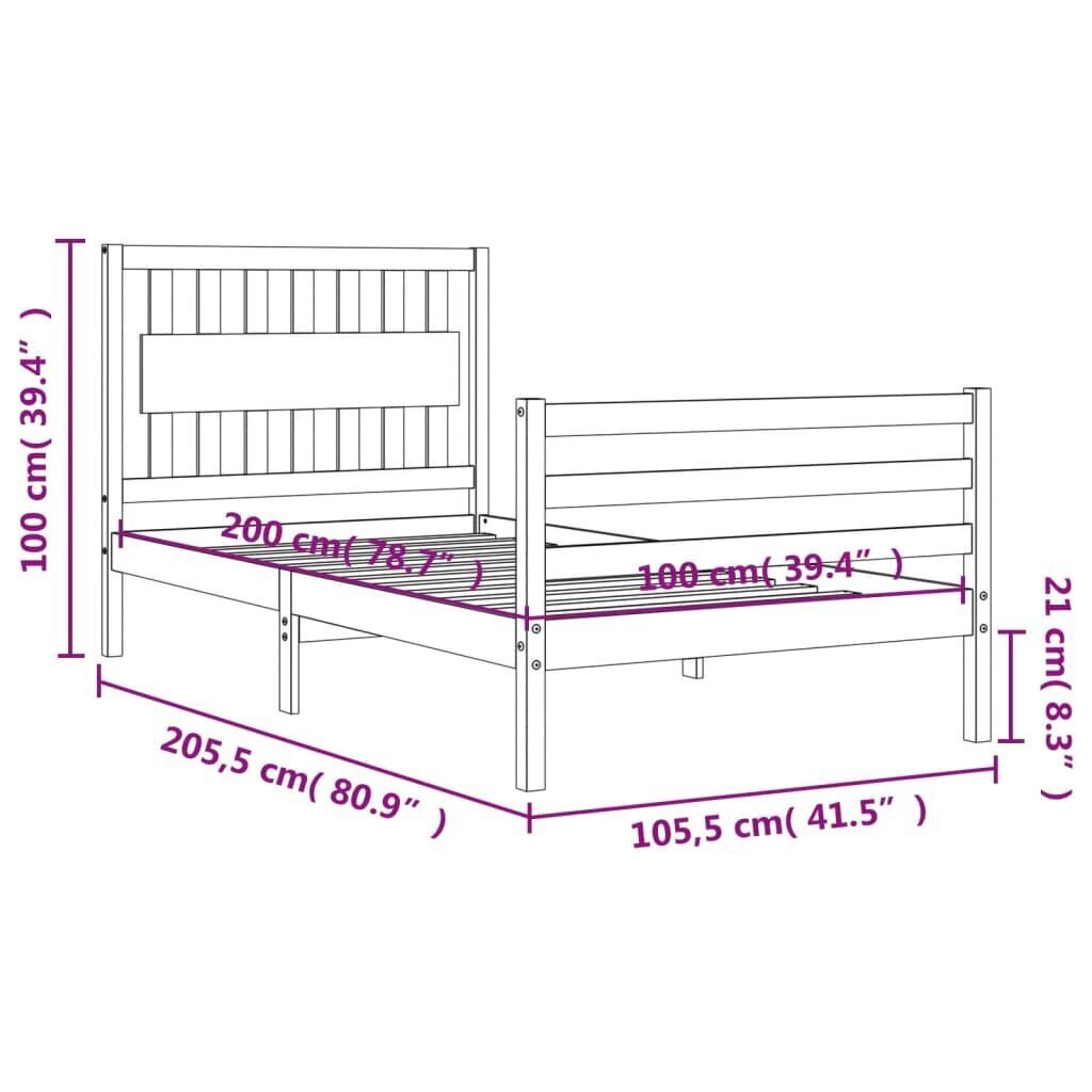 vidaXL Sängynrunko päädyllä valkoinen 100x200 cm täysi puu hinta ja tiedot | Sängyt | hobbyhall.fi