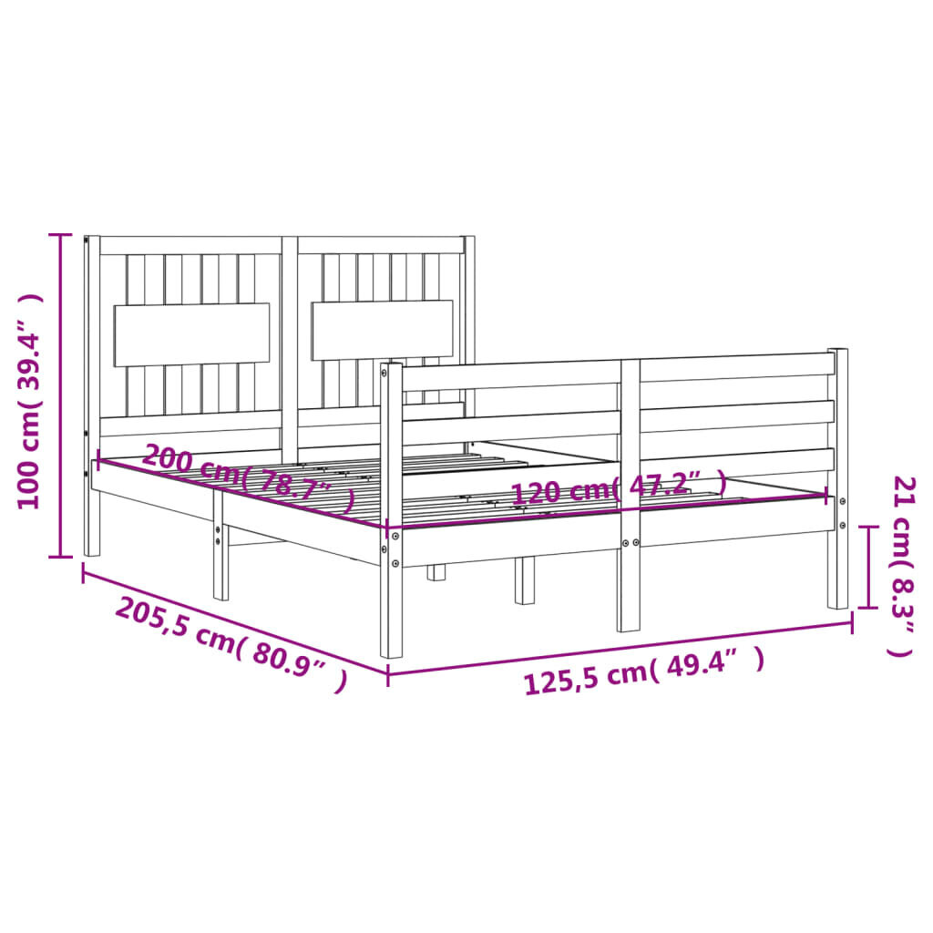 vidaXL Sängynrunko päädyllä 120x200 cm täysi puu hinta ja tiedot | Sängyt | hobbyhall.fi