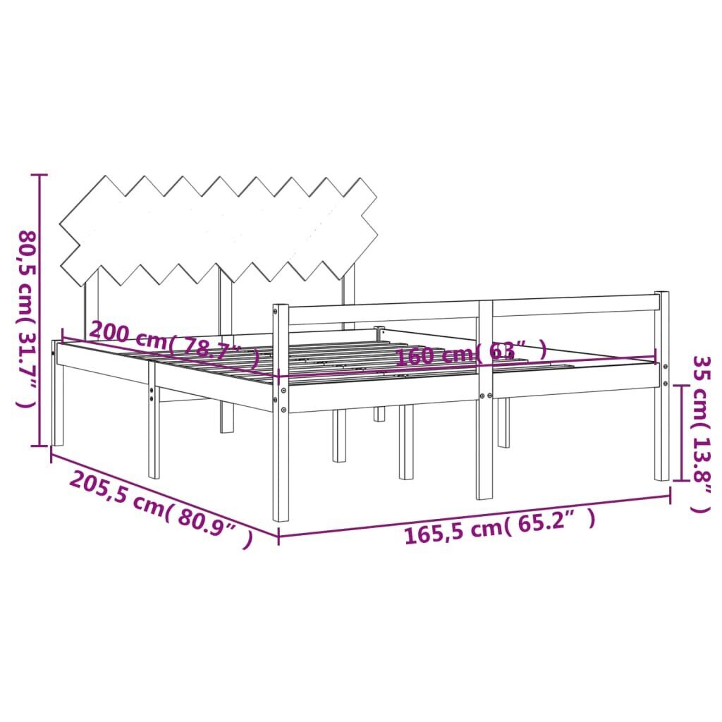 vidaXL Ikäihmisten sänky päädyllä valkoinen 160x200 cm täysi puu hinta ja tiedot | Sängyt | hobbyhall.fi